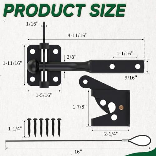 Self-Locking Gate Latch with Spring, Heavy Duty Automatic Fence Latch - size: With Spring-loaded pull cord