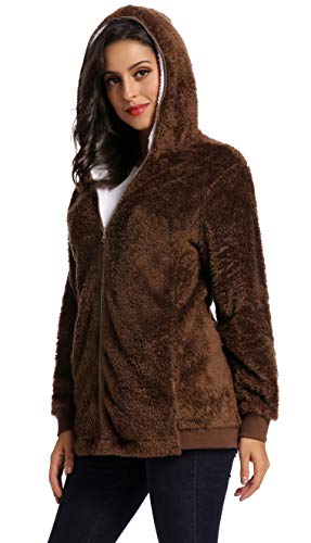 Fleece Coat for Women,Women's Oversized Zip Up Hooded Jacket Winter Plus Size Sherpa Coat - color: Abrown, size: Medium