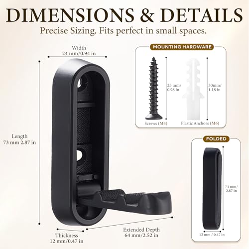 Folding Wall Hooks, 4 Pack Black Heavy Duty Coat Hooks, Screw Mounted - color: Black, size: 4 Pack