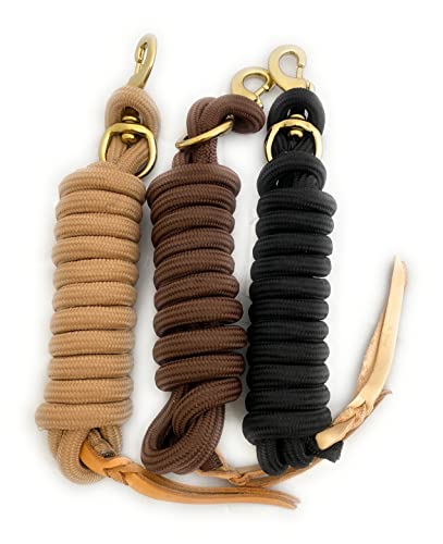 AJ Tack Lead Rope Set of 3, Leather Popper, 9 Ft