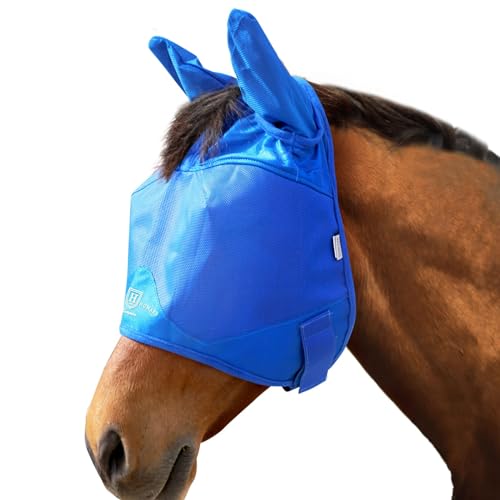 Harrison Howard UV-proof Multi-Function Fabrics Thick Fleece Padding Horse Fly Mask Half Face with Ears Signature Blue Yearling Small - color: Signature Blue, size: Small (Yearling)
