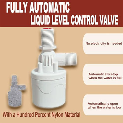 Chicken Waterer Float Valve Kit - Side Inlet, Compatible with Various Chicken Water Cups & Nipples, Includes Hole Opener, 4 Hose Clamps, Raw Tape, 1/2 to 3/4 Inch Adapter