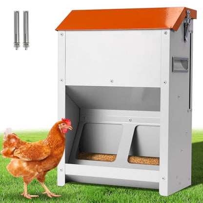Automatic Chicken Feeder Large 20Lbs No Waste Poultry Feeder Trough | Metal Hanging Chicken Feeder Trough Dispenser Outdoors with Lid and Visual Window for Chicken Poultry Turkey Duck
