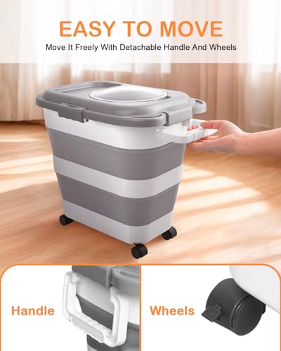 25-28Lbs Dog Food Storage Container Airtight,Collapsible Pet Food Storage - color: Grey/25-28 Lbs