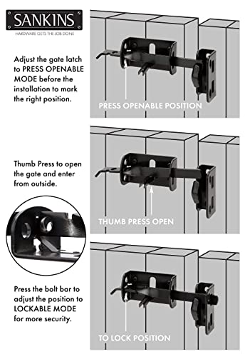 Thumb Gate Latch Hardware for Wooden Fence Heavy Duty, Self Closing Door Latches with 8" Decorative Handle, Gate Lock Kit for Outdoor Garden, Pool, Metal Gate, Vinyl Fence, Steel, Black Finish