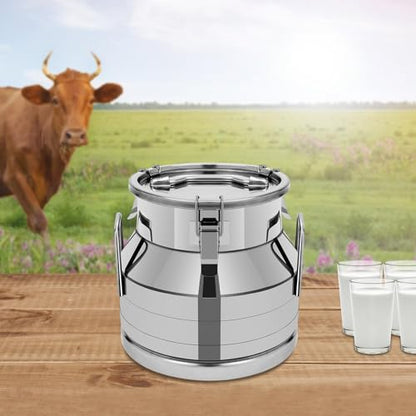 Milk Bucket 12L/3gal Stainless Steel Milk Transport Barrel with Lid, 12×11in Heavy Duty Milk Jugs with Three Buckles and Two Sturdy Handles for Oil, Milk, Coffee, Wine, Tea, Honey - size: 12L/3gal-12×11in