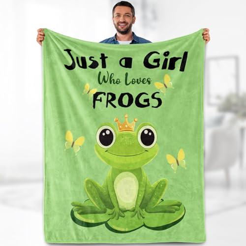 Frog Blanket Gifts for Women Kids - Just A Girl Who Loves Frogs Cute Stuff Animal Lovers Decor Throw for Teen Adults Soft Lightweight Fleece Cozy Travel Bed Couch Birthday Christmas Blanket 50"x60" - color: Frog, size: 50"x60"