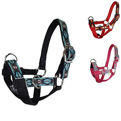 Tahoe Tack Nylon Overlay Sheep and Goat Training Halter with Padded Noseband - 6 Month Warranty - color: Blue Aztec, size: Large Sheep/Goat
