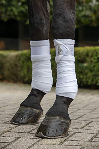 LeMieux Loire Polo Bandages in Zipped Case - Signature Embossed Metal Motif - Satin End Detail - Soft Fleece Protection Wraps - Pack of 4 - color: Large, size: White