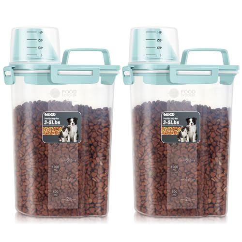 Dog Cat Food Storage Container with Cup (Light Blue, 2.5L (2 pack)) - color: Light Blue, size: 2.5L (2 pack)