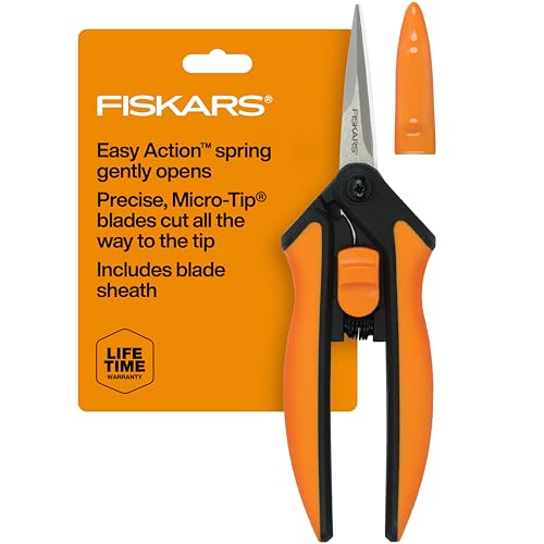 Fiskars 6" Steel Micro-Tip Pruning Scissors, Garden Snips for Small Plants | For Flower Stems, Herbs & Buds, Blades Stay Sharp, Easy Action Spring Reduces Hand Fatigue, Trimmer w/ SoftGrip Handle - style: Snips
