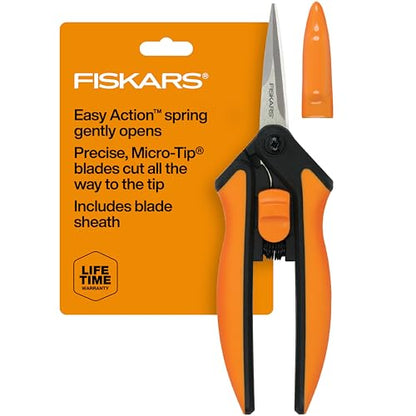 Fiskars 6" Steel Micro-Tip Pruning Scissors, Garden Snips for Small Plants | For Flower Stems, Herbs & Buds, Blades Stay Sharp, Easy Action Spring Reduces Hand Fatigue, Trimmer w/ SoftGrip Handle - style: Snips