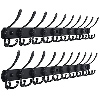 Dseap Coat Rack Wall Mount - 38” Long 10-Tri-Hooks Heavy Duty Coat Hanger Rail Wall Hooks for Hanging Coats Hats Clothing Clothes Purse Mudroom Entryway, Black, Pack of 2 - color: Black, size: L=38” (2 Pcs)