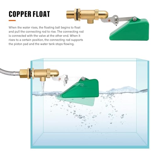 2pcs Brass Float Valve for Water Tank 1/2 Inch Automatic Fill Float Ball Valve for Livestock Trough Float Switch Adjustable Autofill Pool Fountain Filler Float Valve