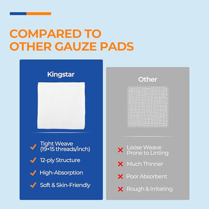 100 Pack Sterile Gauze Pads 2x2 Inch 12-Ply, 100% Cotton Medical Gauze Pads for Wound Care, Highly Absorbent Bulk Hospital-Grade First Aid & Surgical Dressing - size: 2"x2" (Pack of 100)