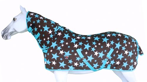 Horse Soft Fleece Cooler Contoured Exercise Blanket Liner Sheet Wicks 4397N - color: Turquoise Stars, size: 82"