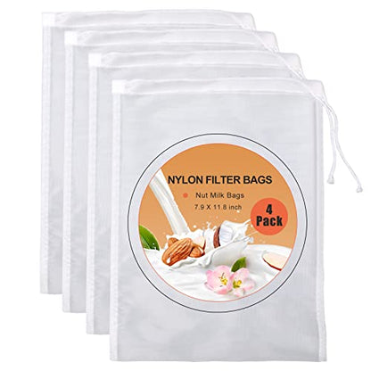Kimmama Nut Milk Bag, Cheese Cloth Bag for Straining, Nylon, 7.9x11.8",4Pcs