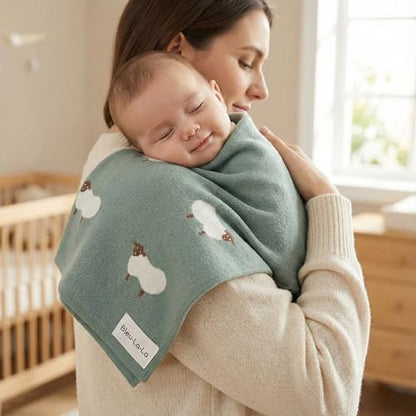 Knit Baby Swaddle Blanket - 100% Cotton Soft Cozy Receiving Swaddle Stroller Blanket for Shower Gift Registry for Newborns, Infants, Toddlers (Sheep - Pasture Green) - color: 02 - Sheep - Pasture Green