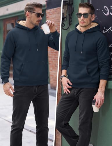 TACVASEN Men's Sherpa Hoodies Midweight Fleece Winter Thermal Sweatshirts - color: 03 Navy, size: Small