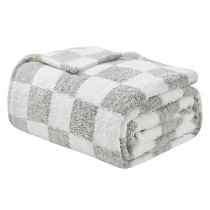 EMME Checkered Blanket Queen Size - 80"x90" Grey Knit Blanket Soft Fluffy Patterned Throw Blankets for Couch, Sofa, Chair, Bed, Camping, Picnic, Travel - color: 23-checkered Grey, size: Queen