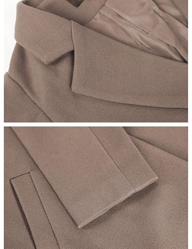 Hooever Women's Wool Coat Notch Lapel Double-Breasted Peacoat - color: Camel, size: X-Small