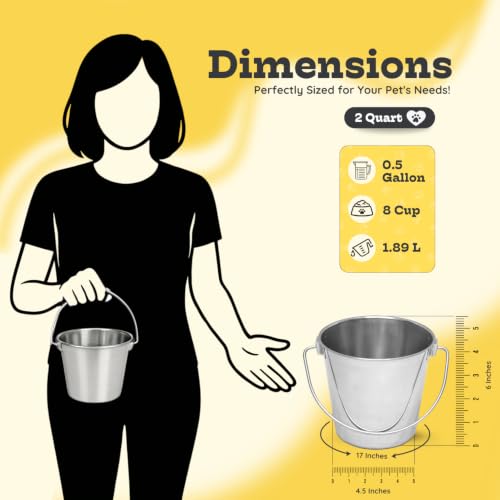 2Qt Round Stainless Steel Heavy Duty Dog Water Bucket, 2-Pack - size: 2 Quart (Pack of 2)