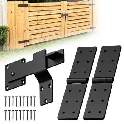Heavy Duty Gate Hinge and Latch Set 2Pcs 270° for Wood Fence | Strap Hinge for Shed,Farm,Barn,Backyard Door – Adjustable Outdoor Rust‑Resistant Farm Gate Hardware Kit with Screws