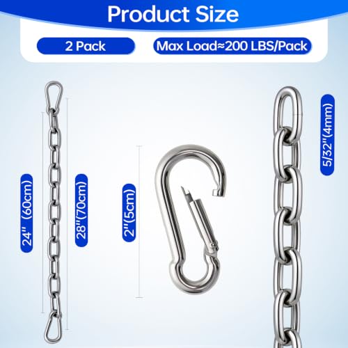 2 Pack Stainless Steel Gate Chain Lock, 5/32" x 28" Latch with Carabiners