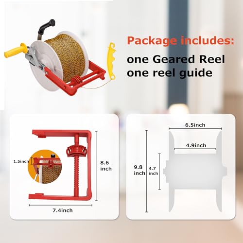 3:1 Geared Reel Prewound Polywire Electric Fence Wire Reel, with Reel Guide - size: 1640 ft x 1 standard reel x 1 guide x 1 Handle