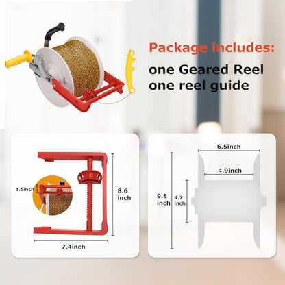 3:1 Geared Reel Prewound Polywire Electric Fence Wire Reel, with Reel Guide - size: 1640 ft x 1 standard reel x 1 guide x 1 Handle