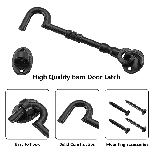 WellMade 6" Hook and Eye Latch for Door, Rust-Proof Door Latch, Privacy Hook Lock for Doors, Gate, Barn, Cabin, Window with 4 Screws (1 Pack, Black) - size: 1 Pack