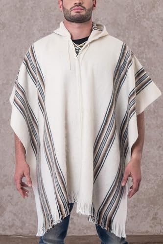 Gamboa Men's Alpaca Wool Poncho - color: Beige and Brown