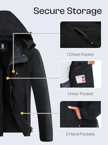 Womens Waterproof Rain jacket Lightweight Raincoat with Removable Hood - color: Black, size: Medium