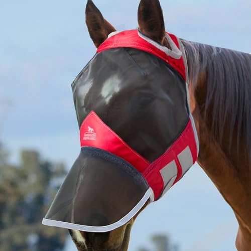 Harrison Howard CareMaster Pro Luminous Horse Fly Mask Large Eye Space Full Face Standard with Nose No Ears Ruby Full Size - color: Ruby, size: Full (Large)