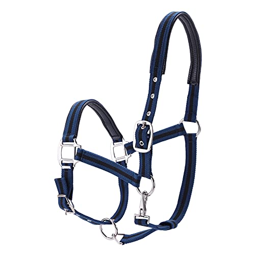 Adjustable Horse Halters - Heavy Duty Nylon Webbing & Hardware, Padded with Anti Chafing Foam-Cushioned on Crown & Nose - color: Dark Blue, size: Pony