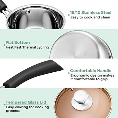 Herogo 2Qt Saucepan with Lid, 18/10 Stainless Steel Sauce Pan Pot, 2 Quart Saucepan for Gas Electric Stove Top Camping, Rust Free & Dishwasher Safe - size: 2 Quarts