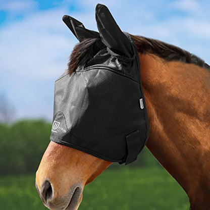 Harrison Howard UV-Proof Multi-Function Fabrics Thick Fleece Padding Horse Fly Mask Half Face with Ears Black Warmblood Extra Large - color: black, size: X-Large (Warmblood)