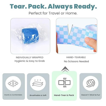 MEDUWEDU Pet Bandage 6 Rolls, Adhesive Bandage, Self Adhesive Bandage, First Aid Adhesive Gauze, for Horses, Dogs,Cats, Birds, Animals (Animals, 2 Inch (Pack of 6)) - color: Solid Colors