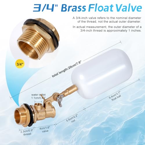 2 Pack 3/4 inch Brass Water Float Valve Pool Auto Fill Float Valve | Garden Hose Float Valve with Adjustable Arm, Water Level Control for Water Trough,Fountains,Water Tank,Ponds,Pool,Aquariums - color: 3/4 in