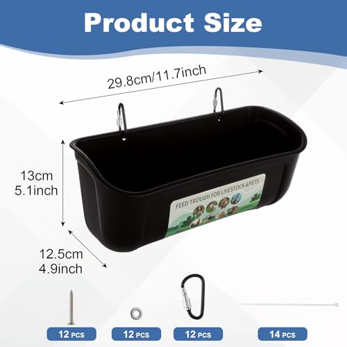 YAYODS 6 Pack Goat Feeders Hanging 3.5 Quart Chicken Feeder Waterer Trough, Goat Mineral Feeder Fence Feeder for Livestock Poultry, Duck, Black