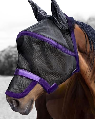 Harrison Howard Maskology Supreme Nylon Framework Micro-Woven Material UV-Proof Horse Fly Mask Black Purple (Cob) - color: Purple, size: Cob (Medium)