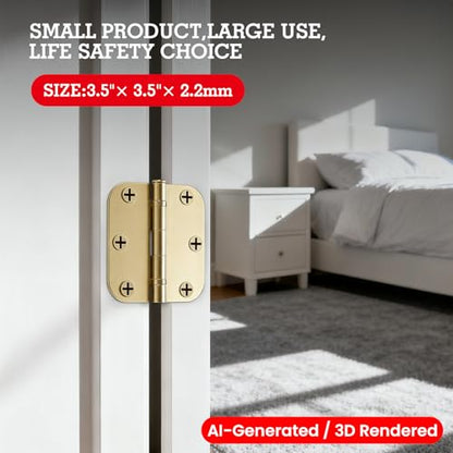TDCHINGES Rounded Door Hinges Polished Brass 3.5 Inch 5/8" Lasting Mute - color: Polished Brass-Rounded, size: 18 Pack-Ball Bearing-lasting no squeak