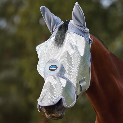 WeatherBeeta ComFiTec Hexi Shield Fly Mask with Ears & Nose, Silver, Extra Large - size: XL