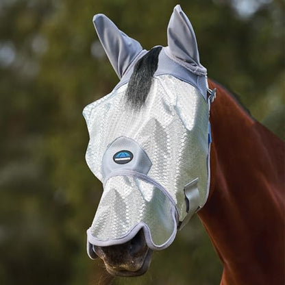 WeatherBeeta ComFiTec Hexi Shield Fly Mask with Ears & Nose, Silver, Medium - size: M