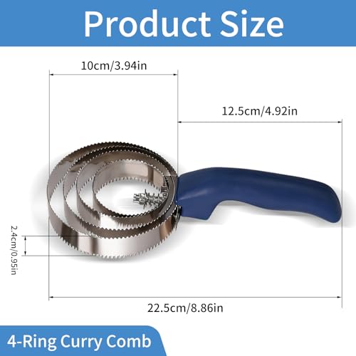 Curry Comb Kit, 4 Ring Curry Comb, Rubber Brush, Stain Wipe Brush Set