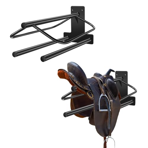 2Pcs Saddle Rack with Double Pad Bar,Heavy Duty Wall Mounted Saddle Rack Stand Saddle Pad Rack for English and Western Saddles,23.8x12.6x7.5 Inches - style: Two Bar-2PCS