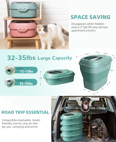30-35Lbs Dog Food Storage Container Airtight,Collapsible Dog Food Container - color: Green