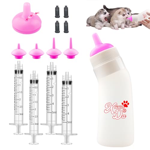 Pet Feeding Nipple with Syringe, Soft Silicone Nursing Pet Feeding Bottle, Ventilation Valve Resistant Tearing for Puppies, Kittens, Rabbit, Small Wildlife (L Nipple,Pink) - color: Pink-L Size