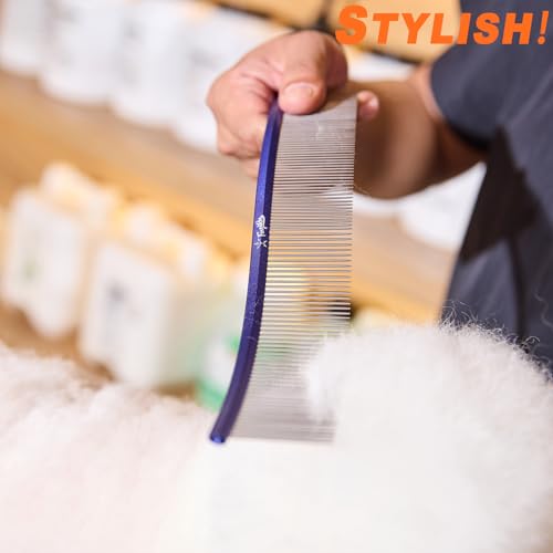 Pet Comb Stainless Steel Comb for Dogs Cats Pet Hair Comb for Grooming Curved with Rounded and Smooth Ends Stainless Steel Teeth Tools for Remove Tangles and Knots (BULE) - color: BULE