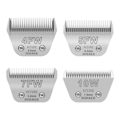 4 Pack Dog Grooming Blades-Compatible with Most Andis,Oster A5,Wahl km10 Clippers | Size 10W+7FW+5FW+4FW Dog Grooming Wide Blade,Cutting length 1/16 In -3/8 In（1.5mm-9.5mm） - size: 10W+7FW+5FW+4FW(1.5-9.5mm)